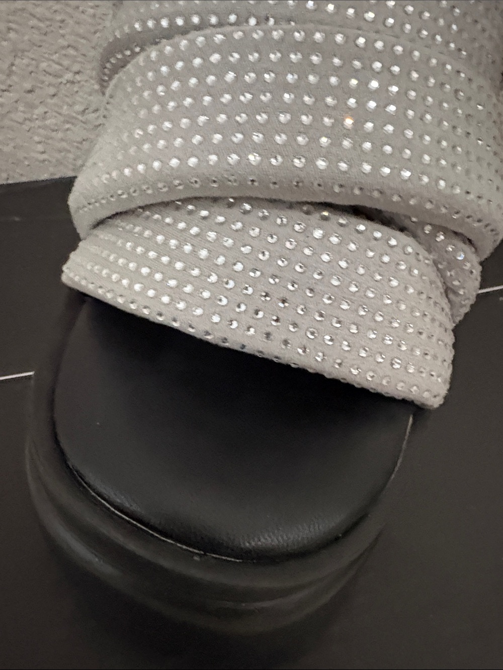 Silver Ruched Crystal Platform Slide Sandals - Picture 6 of 8